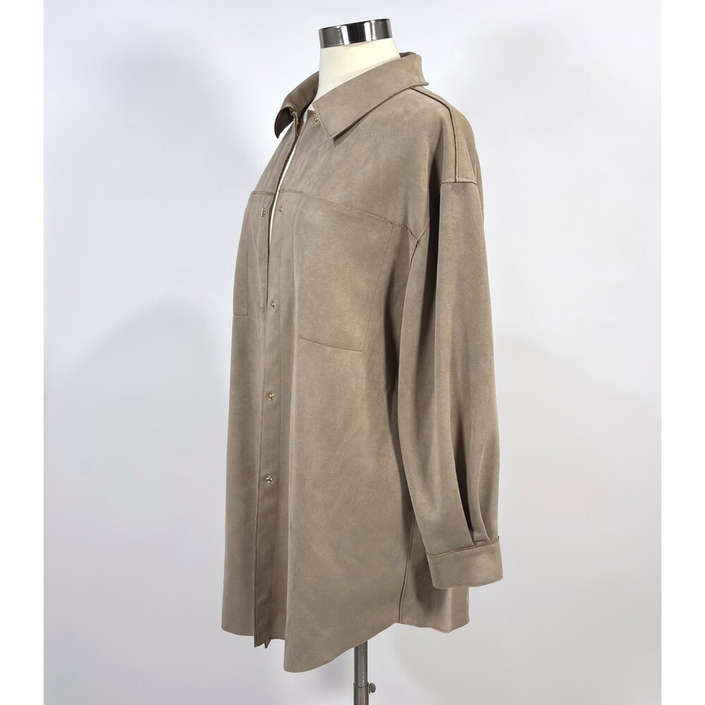 Truth by Republic Faux Suede Shirt Jacket Cafe Brown - Large - Picture 2 of 6
